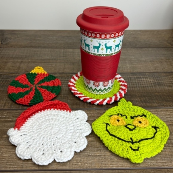 Coasters Christmas Holiday Set of 4 Handcrafted Crochet by Seller Cotton - Picture 15 of 16